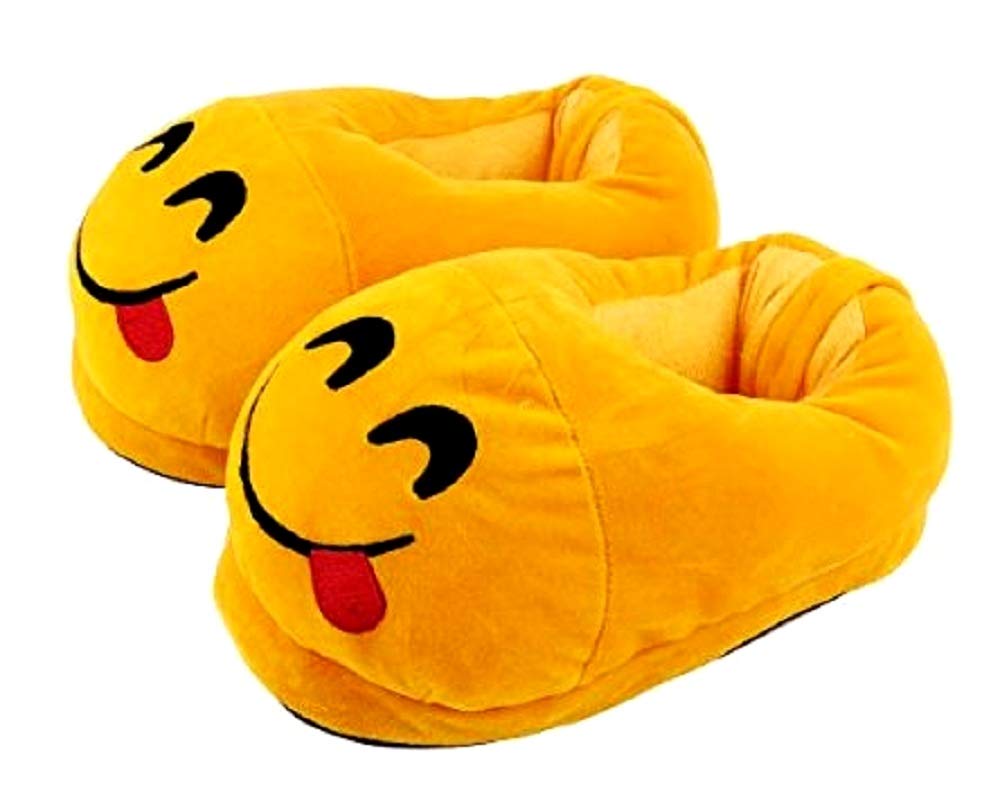 Trend Overseas Warm Winter Shoes Emoji Bedroom Slipper Indoor Slipper Funny Soft Plush for Adults Kids Teens Smiley Poop Comfy Socks Womens Girls (Yellow Selfie)