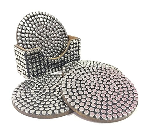 Trend Overseas Silver Brass Beads studded on MDF Base Coasters , 3.5?3.5 , Copper