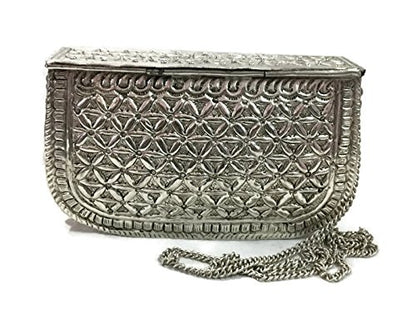 Trend Overseas White Metal clutches Vintage Handmade Brass purse bridal women party clutch Antique