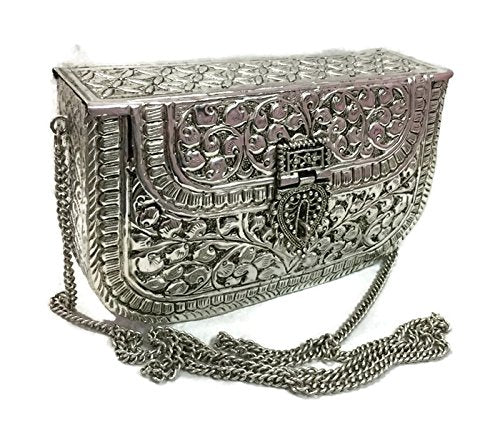 Trend Overseas White Metal clutches Vintage Handmade Brass purse bridal women party clutch Antique