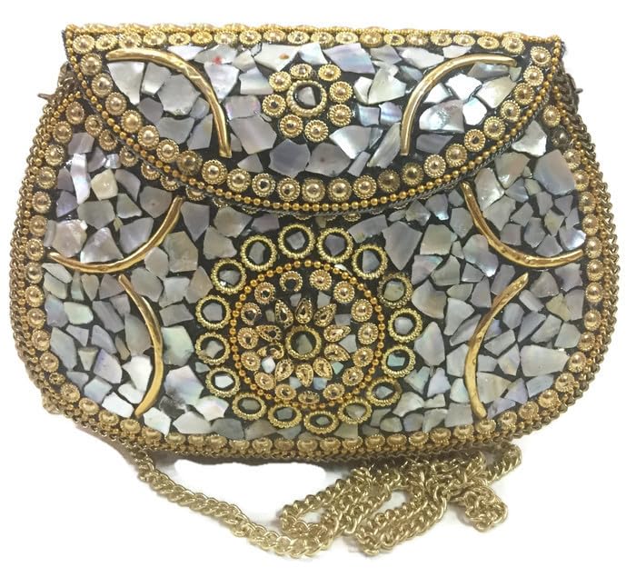 Trend Overseas Shell Metal Clutch / Sling Cross-body Bag Handmade Ethnic Bridal Clutch