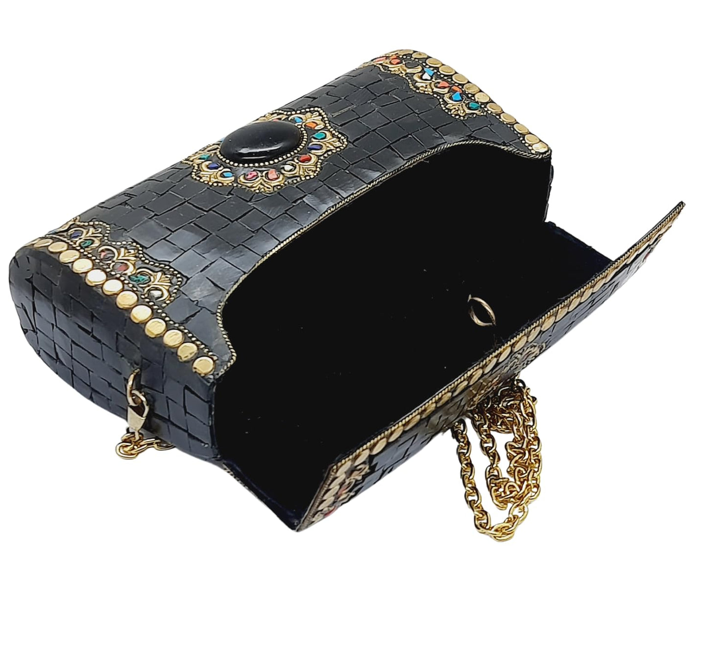 Trend Overseas Handmade mosaic metal bag Stone Ethnic Indian Women/Girls Bridal metal clutch party sling bag