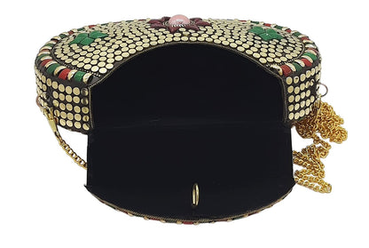 Trend Overseas Multicolor Golden metal Beaded Clutch Girls Bridal Bag for women/Girl party clutch