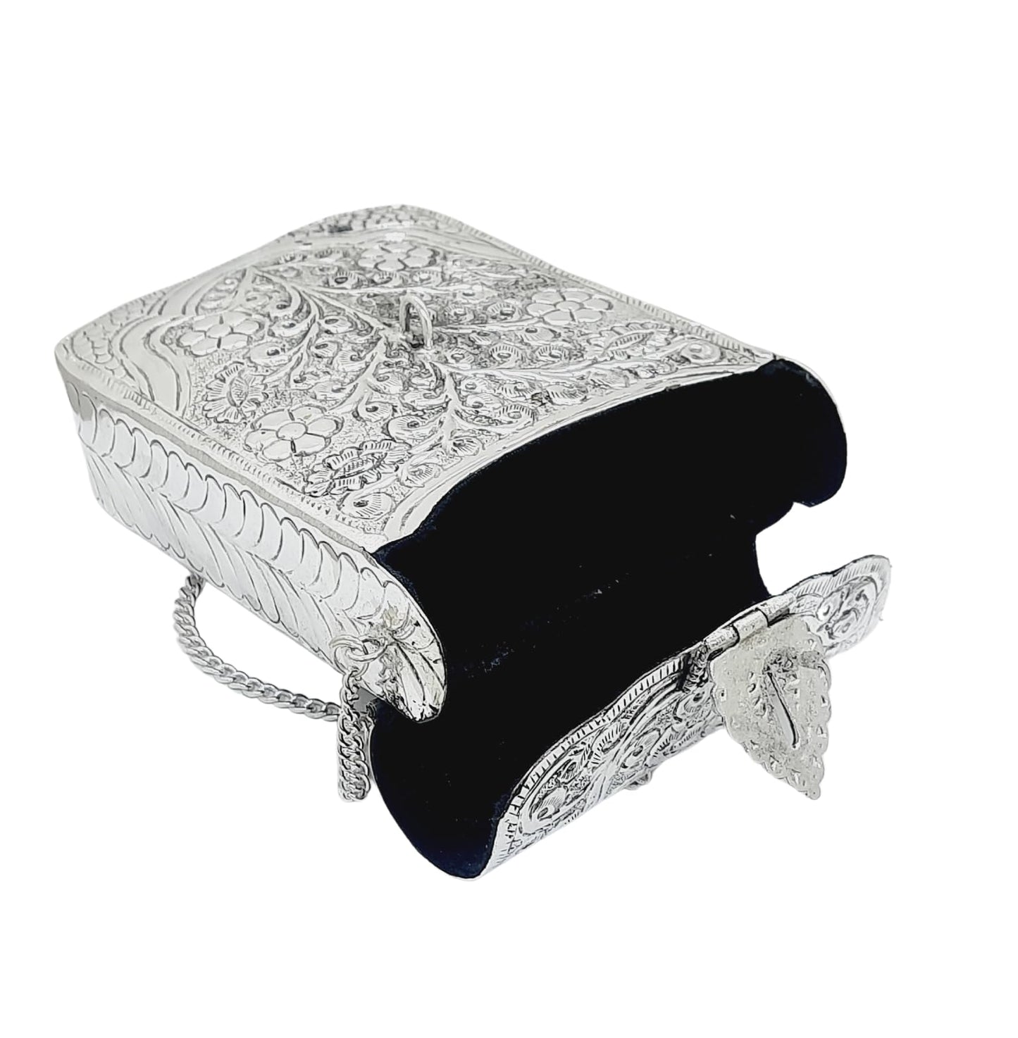 Trend Overseas Women Silver Bridal Metal Clutch - Antique Metal Cellphone Bag - Mobile Bag