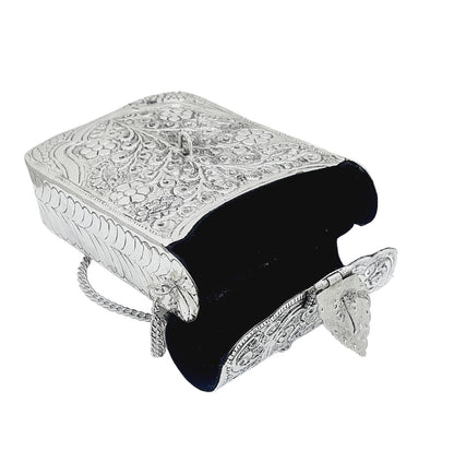 Trend Overseas Women Silver Bridal Metal Clutch - Antique Metal Cellphone Bag - Mobile Bag