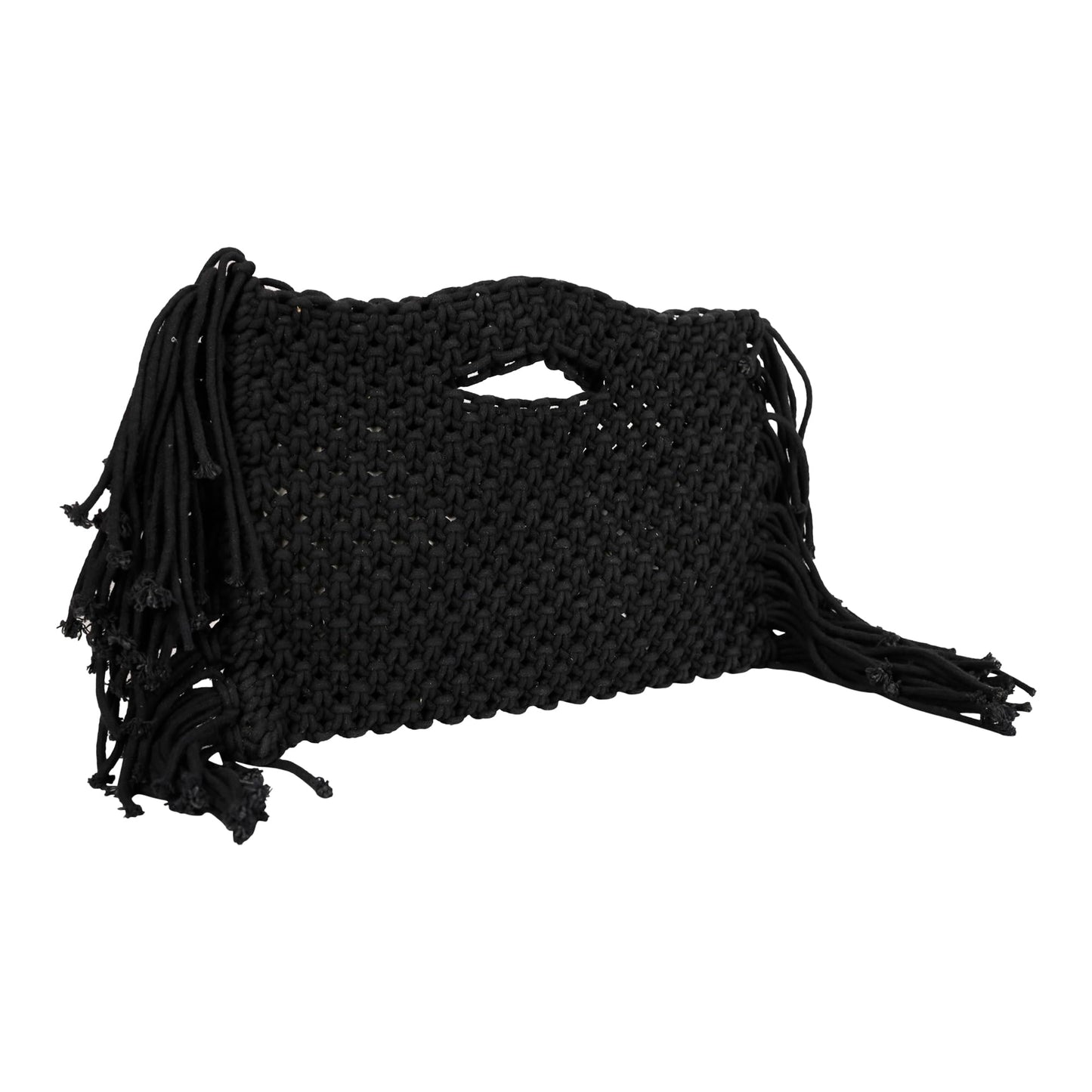 Trend Overseas Black Handwoven Women/Girl Women's Handmade Macrame Bags, Off White