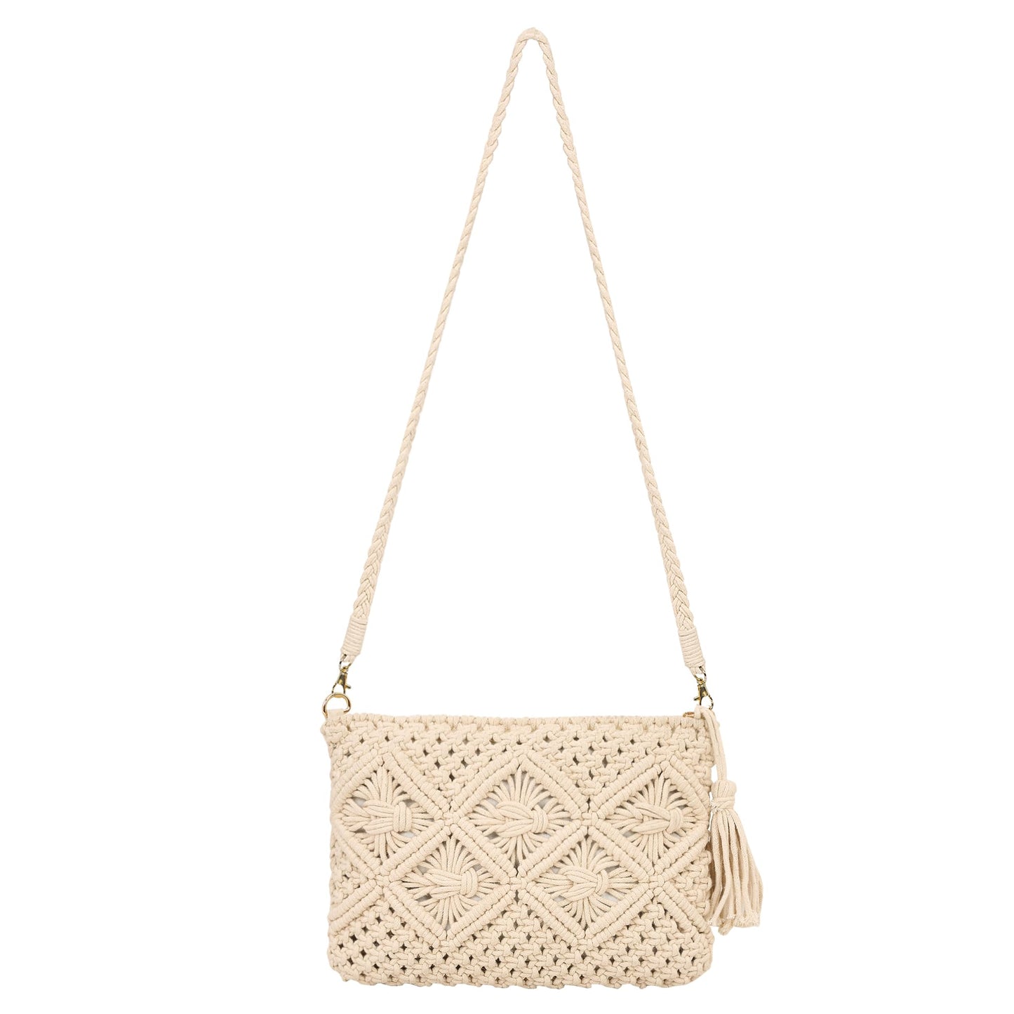 Trend Overseas Handwoven Crochet Craft Women/Girl Ivory (Off-White) Macrame Bag Multi-Purpose Summer Tote Handbag