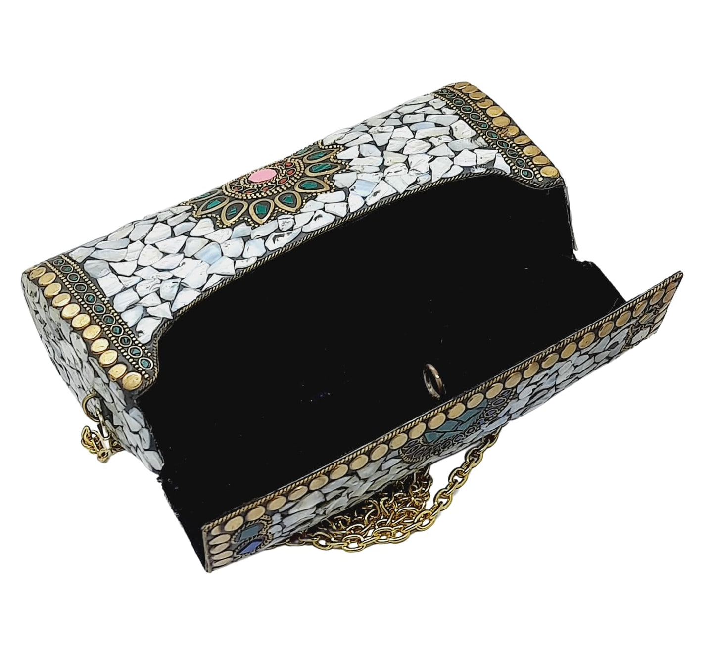 Trend Overseas Handmade mosaic metal bag Stone Ethnic Indian Women/Girls Bridal metal clutch party sling bag