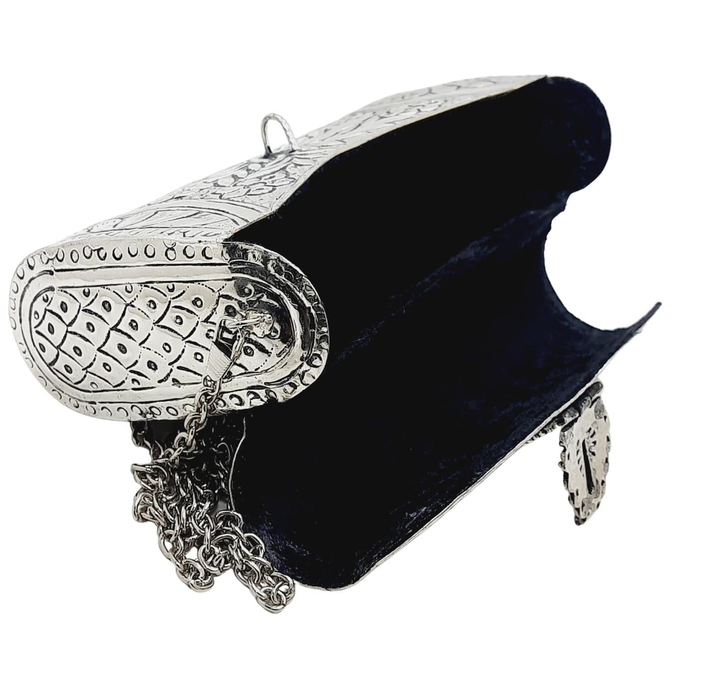 Trend Overseas Women Silver Bridal Metal Clutch - Handmade Brass Purse with Antique Hand Carving for Parties and Functions