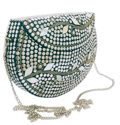 Trend Overseas Silver metal Beaded Ethnic purse Girls Bridal Bag cross body bag for women/Girl party clutch Metal clutches Vintage Brass