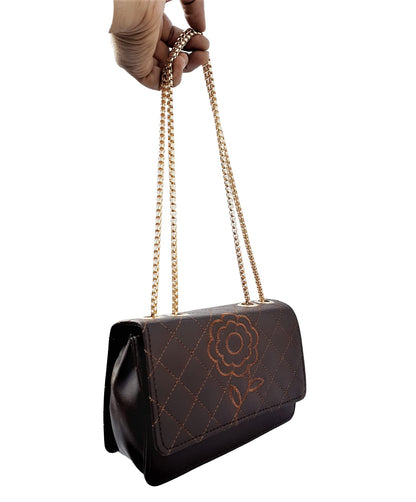 Trend Overseas Trending PU Stylish Golden Chain Crossbody Sling Bag cum Handbag For Women