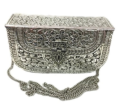 Trend Overseas White Metal clutches Vintage Handmade Brass purse bridal women party clutch Antique