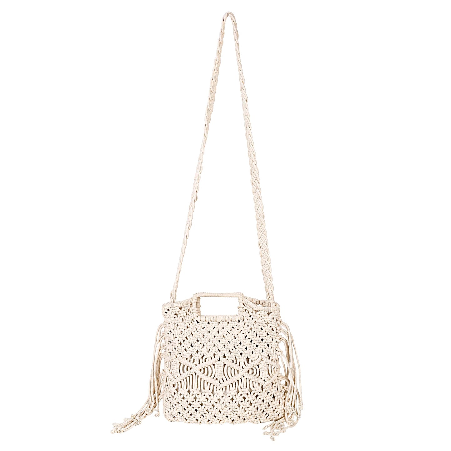 Trend Overseas Handwoven Crochet Craft Women/Girl Ivory (Off-White) Macrame Bag - 100% Natural Cotton Ropes, Lightweight, Fashionable, Multi-Purpose Summer Tote Handbag