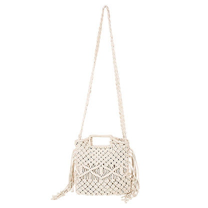 Trend Overseas Handwoven Crochet Craft Women/Girl Ivory (Off-White) Macrame Bag - 100% Natural Cotton Ropes, Lightweight, Fashionable, Multi-Purpose Summer Tote Handbag