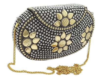 Trend Overseas Multicolor Golden metal Beaded Clutch Girls Bridal Bag for women/Girl party clutch