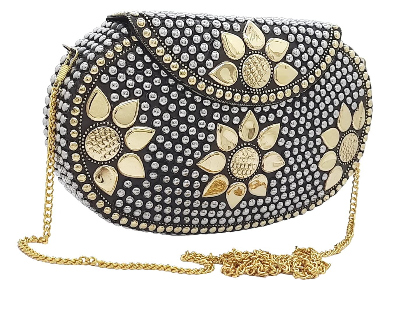 Trend Overseas Multicolor Golden metal Beaded Clutch Girls Bridal Bag for women/Girl party clutch