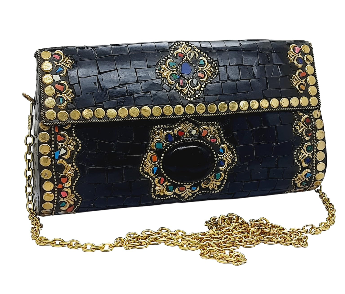 Trend Overseas Handmade mosaic metal bag Stone Ethnic Indian Women/Girls Bridal metal clutch party sling bag