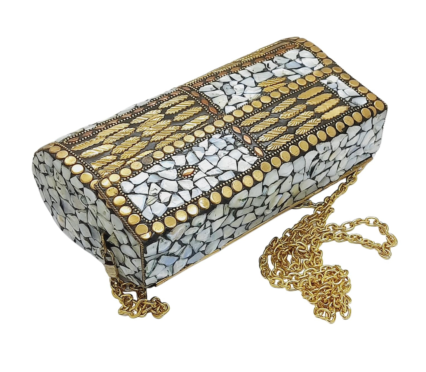 Trend Overseas Handmade mosaic metal bag Stone Ethnic Indian Women/Girls Bridal metal clutch party sling bag