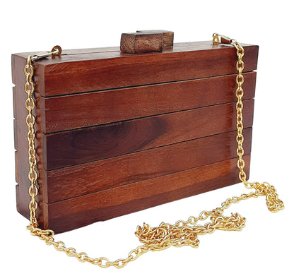 Trend Overseas Wooden Clutch Purse Bridal Clutch Handmade Brown Wooden Clutch cum Sling Bag