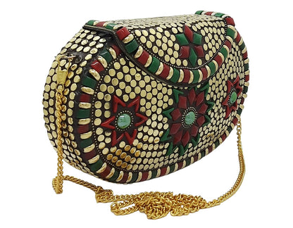 Trend Overseas Multicolor Golden metal Beaded Clutch Girls Bridal Bag for women/Girl party clutch