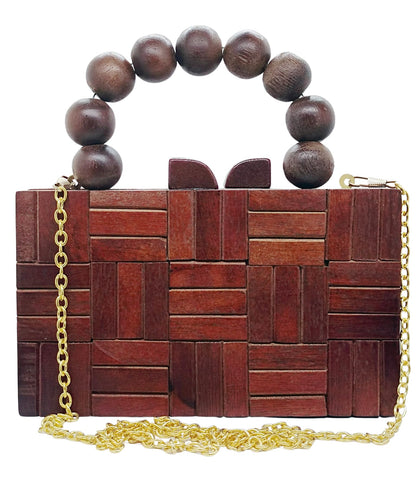 Trend Overseas Women's Wooden Rectangle Ethnic Clutch Bag/Bridal Purse/Handle Clutch