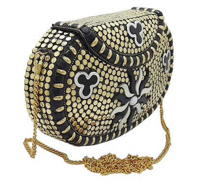 Trend Overseas Multicolor Golden metal Beaded Clutch Girls Bridal Bag for women/Girl party clutch