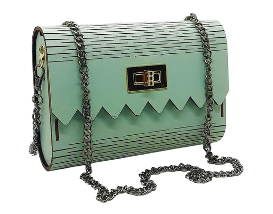 Trend Overseas Women's Clutch Handcrafted Wooden Light Weight Unique Purse Sling Bag (Sea Green)