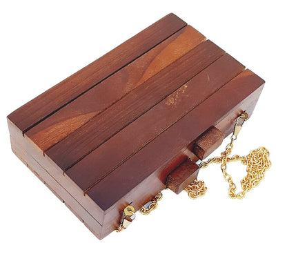 Trend Overseas Wooden Clutch Purse Bridal Clutch Handmade Brown Wooden Clutch cum Sling Bag