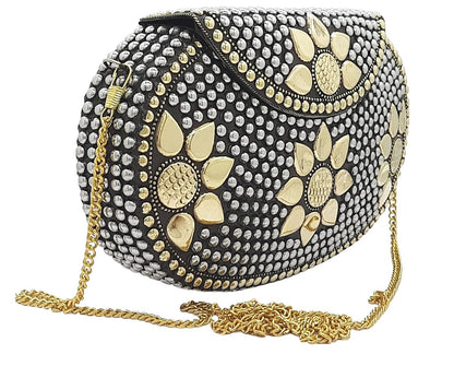 Trend Overseas Multicolor Golden metal Beaded Clutch Girls Bridal Bag for women/Girl party clutch