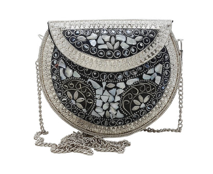 Trend Overseas Silver Small Size Metal Bag Coin Purse Ethnic Bridal kids Bag party clutch