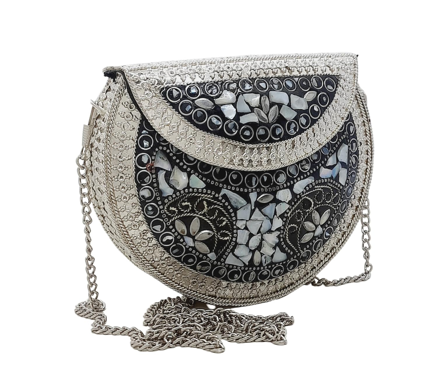 Trend Overseas Silver Small Size Metal Bag Coin Purse Ethnic Bridal kids Bag party clutch