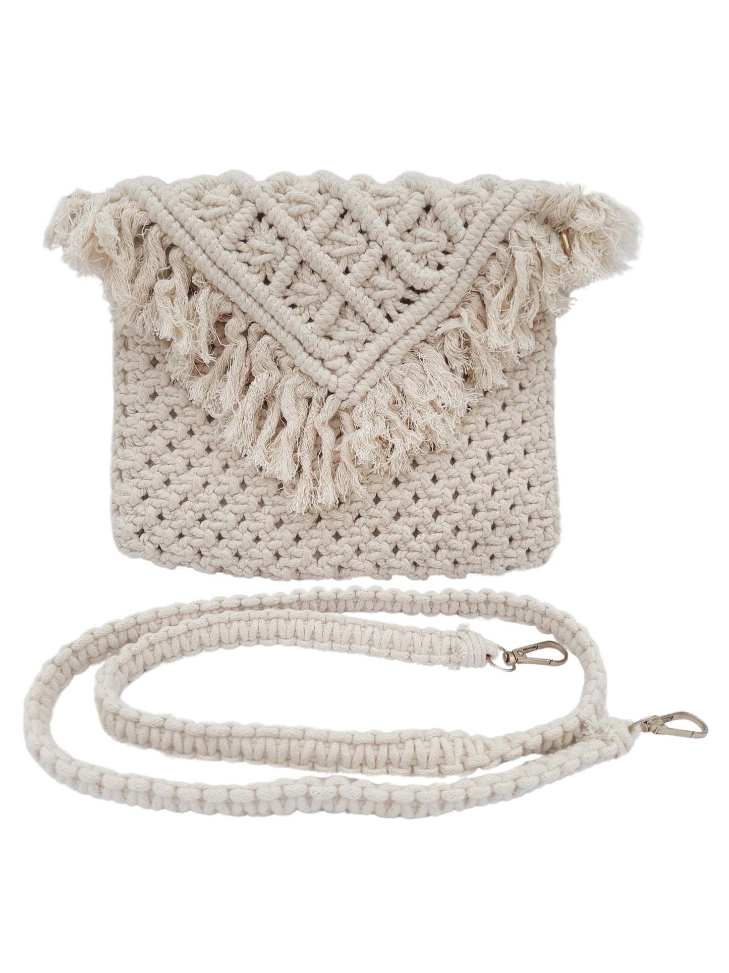 Trend Overseas Handwoven Off-White Crochet Craft Macrame Bag Multi-Purpose Summer Tote Handbag