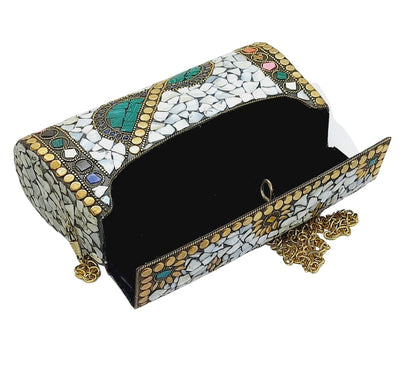 Trend Overseas Handmade mosaic metal bag Stone Ethnic Indian Women/Girls Bridal metal clutch party sling bag