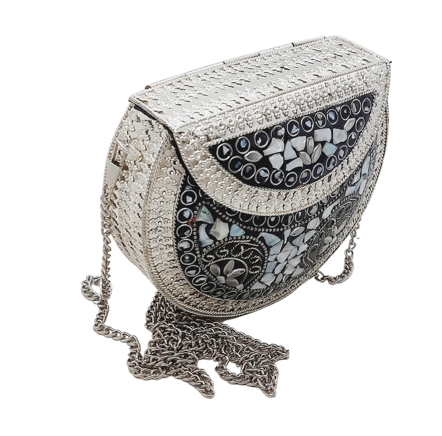 Trend Overseas Silver Small Size Metal Bag Coin Purse Ethnic Bridal kids Bag party clutch