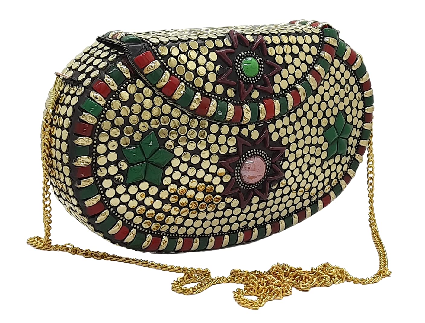 Trend Overseas Multicolor Golden metal Beaded Clutch Girls Bridal Bag for women/Girl party clutch