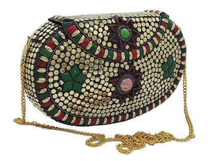 Trend Overseas Multicolor Golden metal Beaded Clutch Girls Bridal Bag for women/Girl party clutch