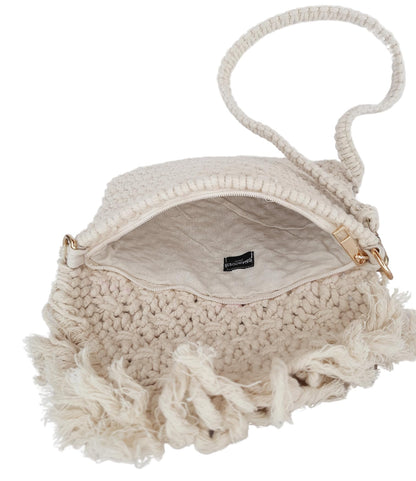 Trend Overseas Handwoven Off-White Crochet Craft Macrame Bag Multi-Purpose Summer Tote Handbag