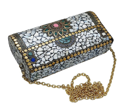 Trend Overseas Handmade mosaic metal bag Stone Ethnic Indian Women/Girls Bridal metal clutch party sling bag