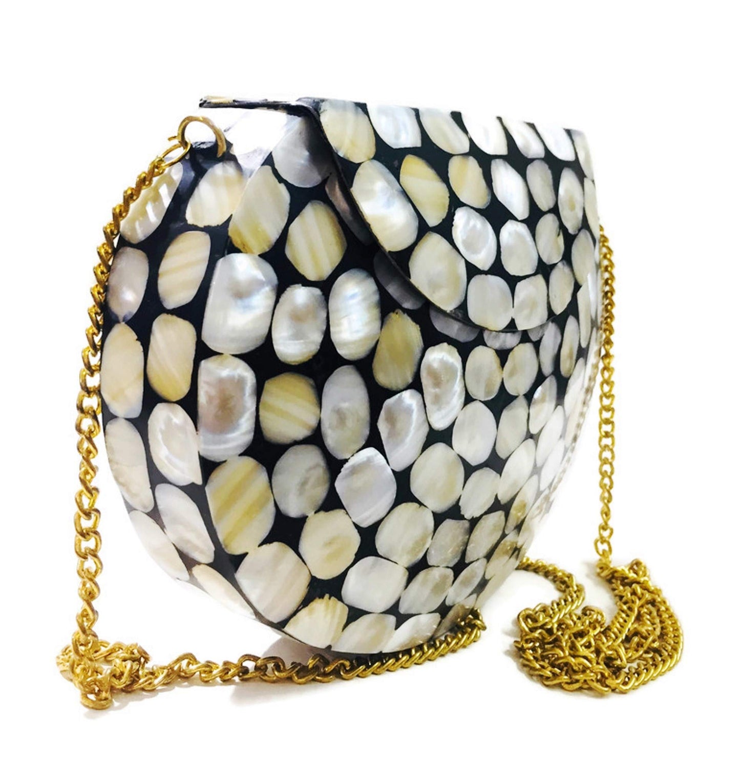 Trend Overseas Handmade White Black Mother of Pearl MOP nacre bag Metal purse wallet sling bag Bridal clutch