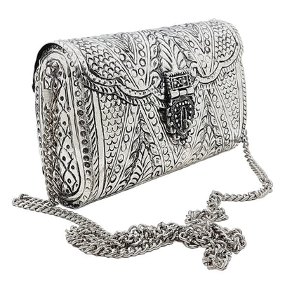 Trend Overseas Women Bridal Metal clutches Ethnic Handmade Brass Purse Metal party Bag Antique Hand Carving Purse