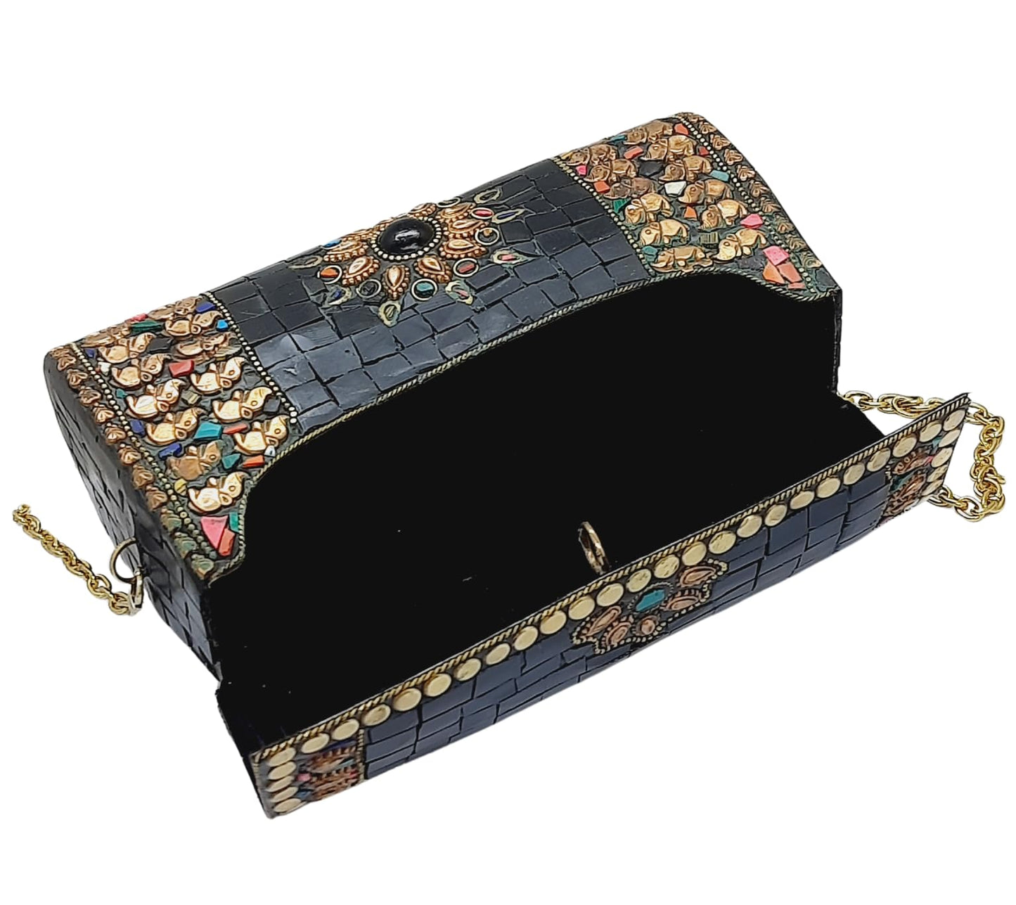 Trend Overseas Handmade mosaic metal bag Stone Ethnic Indian Women/Girls Bridal metal clutch party sling bag