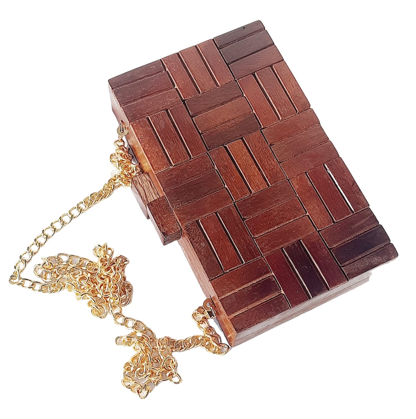 Trend Overseas Wooden Clutch Purse Bridal Clutch Handmade Brown Wooden Clutch cum Sling Bag