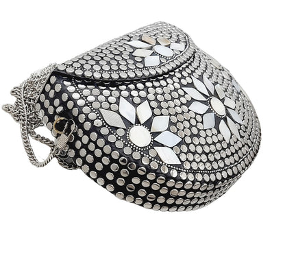 Trend Overseas Multicolor Silver Beads Ethnic Clutch Purse Bridal Bag cross body bag for women/Girl party