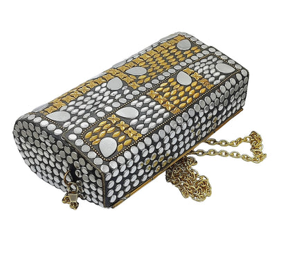 Trend Overseas Handmade mosaic metal bag Stone Ethnic Indian Women/Girls Bridal metal clutch party sling bag