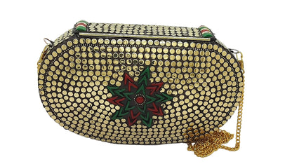 Trend Overseas Multicolor Golden metal Beaded Clutch Girls Bridal Bag for women/Girl party clutch