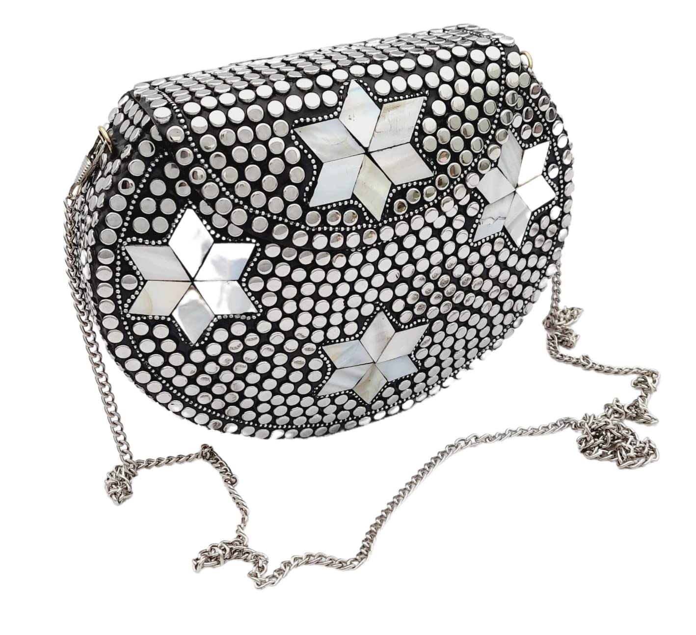 Trend Overseas Silver metal Beaded Ethnic purse Girls Bridal Bag cross body bag for women/Girl party clutch Metal clutches Vintage Brass