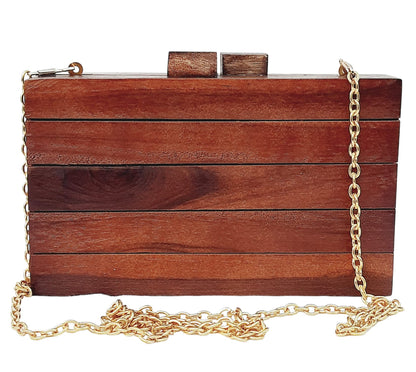 Trend Overseas Wooden Clutch Purse Bridal Clutch Handmade Brown Wooden Clutch cum Sling Bag