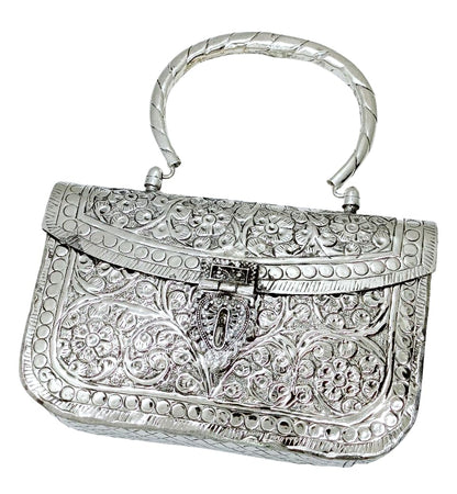 Trend Overseas Handmade Women's Silver Handle Metal Clutch - Beautiful Handcrafted Design, Perfect for Small Accessories