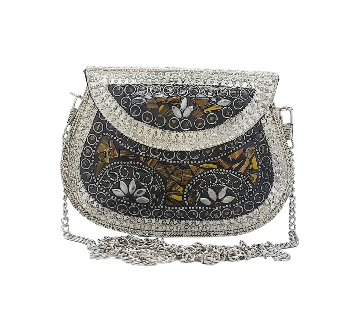 Trend Overseas Silver Small Size Metal Bag Coin Purse Ethnic Bridal kids Bag party clutch