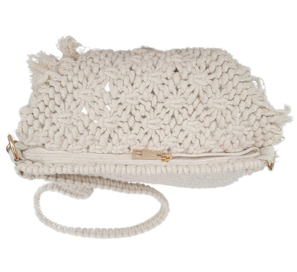 Trend Overseas Handwoven Off-White Crochet Craft Macrame Bag Multi-Purpose Summer Tote Handbag